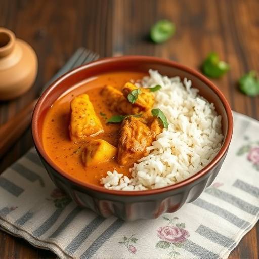 Cape Malay Curry served in a bowl with basmati rice